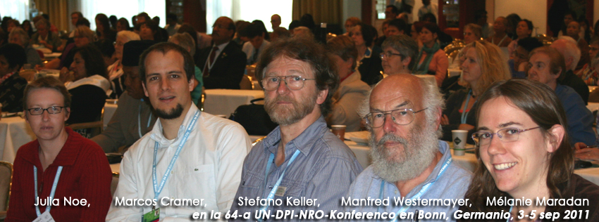 UEA-teamo: Julia Noe, Marcos Cramer, Stefano Keller, Manfred Westermayer, Mélanie Maradan, 64a UN-DPI NRO Konferenco, Bonn, Germanio, 3-5 sep. 2011